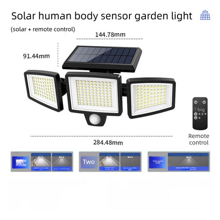 Solar Powered Motion Sensor Outdoor Light with Remote Control for Garden Garage and Front Door.