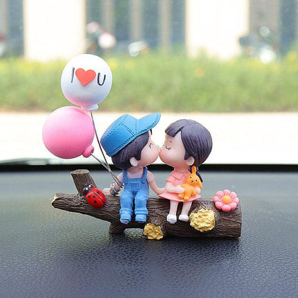 Tree Branch Blue and Pink Couple Balloon Cute Couple Car Ornament for Dashboard – Romantic Interior Decoration for Vehicles.