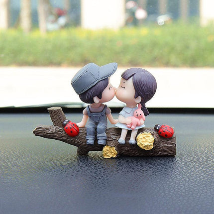 Grey-feathered tree-branch lovebirds Cute Couple Car Ornament for Dashboard – Romantic Interior Decoration for Vehicles.
