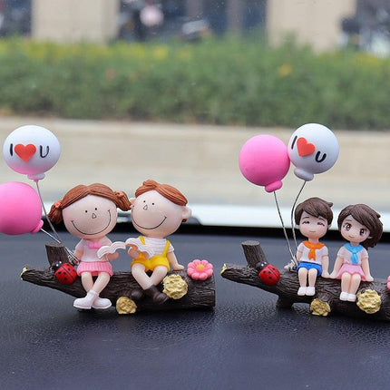 Grey-feathered tree-branch lovebirds Cute Couple Car Ornament for Dashboard – Romantic Interior Decoration for Vehicles.