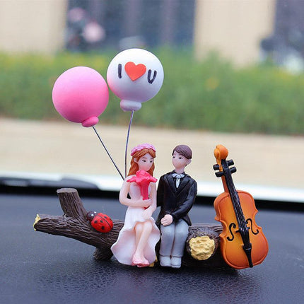 Newlywed couple balloons on a tree branch Cute Couple Car Ornament for Dashboard – Romantic Interior Decoration for Vehicles.