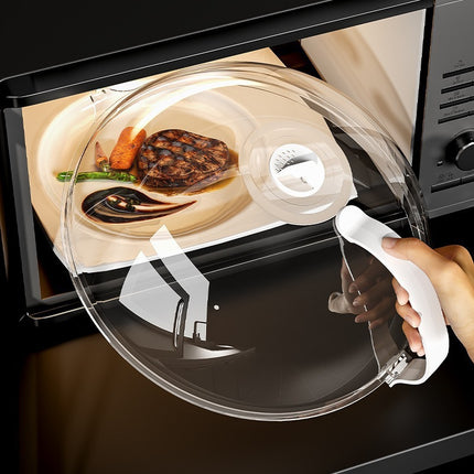 360° Microwave Splash Cover with Rotating Vent and Heat-Resistant Handle – Transparent Food Protector for Cooking, Reheating, and Refrigeration.