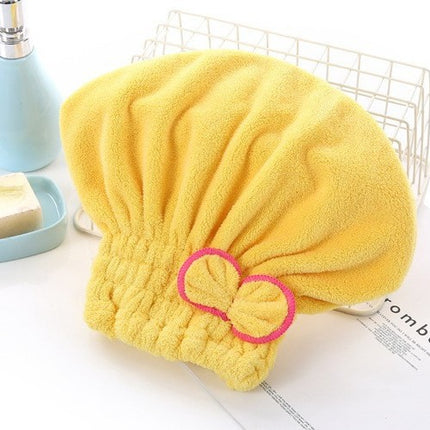 3-Pack Yellow Thickened Coral Fleece Hair Drying Towel Cap – Double-Layered Absorbent Turban with Bow Design for Fast Drying and Gentle Care.