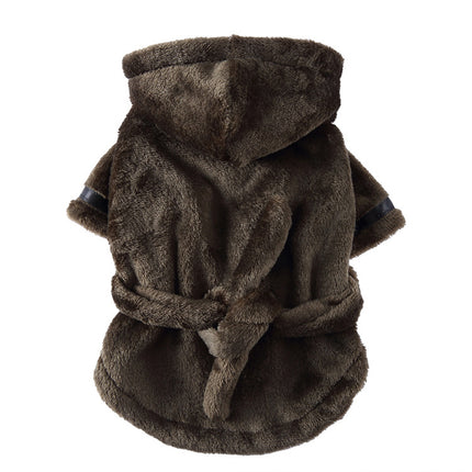 Army green Cozy Pet Bathrobe Sleepwear – Plush Fleece Dog Robe with Hood and Adjustable Waistband for Small to Medium Breeds(Size:L).