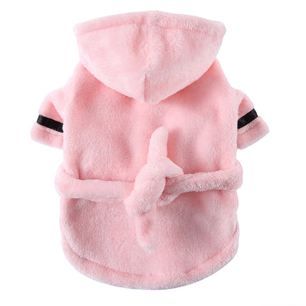 Pink Cozy Pet Bathrobe Sleepwear – Plush Fleece Dog Robe with Hood and Adjustable Waistband for Small to Medium Breeds(Size:L).