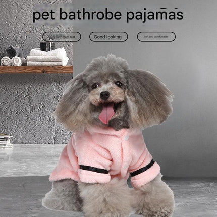 Pink Cozy Pet Bathrobe Sleepwear – Plush Fleece Dog Robe with Hood and Adjustable Waistband for Small to Medium Breeds(Size:L).