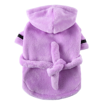 Purple Cozy Pet Bathrobe Sleepwear – Plush Fleece Dog Robe with Hood and Adjustable Waistband for Small to Medium Breeds(Size:XL).