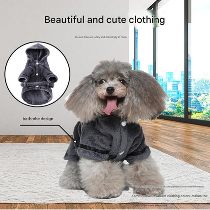 Purple Cozy Pet Bathrobe Sleepwear – Plush Fleece Dog Robe with Hood and Adjustable Waistband for Small to Medium Breeds(Size:XL).