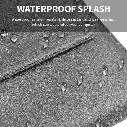 Grey 3-in-1 Laptop Sleeve with Built-In Stand & Wrist Rest – Waterproof PU Protective Case for 15/16 Inch Laptops, Portable and Ergonomic Design.