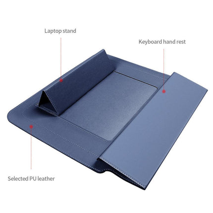 Dark green 3-in-1 Laptop Sleeve with Built-In Stand & Wrist Rest – Waterproof PU Protective Case for 15/16 Inch Laptops, Portable and Ergonomic Design.
