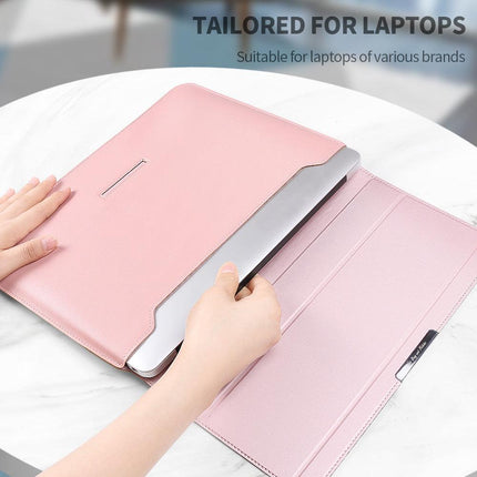 Dark green 3-in-1 Laptop Sleeve with Built-In Stand & Wrist Rest – Waterproof PU Protective Case for 15/16 Inch Laptops, Portable and Ergonomic Design.