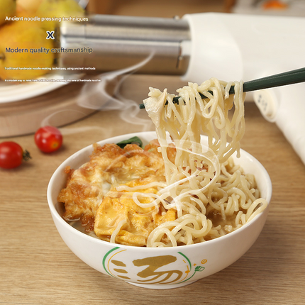 White Wireless Handheld Electric Pasta Maker – Rechargeable Dough Extruder with 5 Nozzles for Homemade Noodles, Spaghetti, Fettuccine & Sausage Stuffer, USB-C Charged.