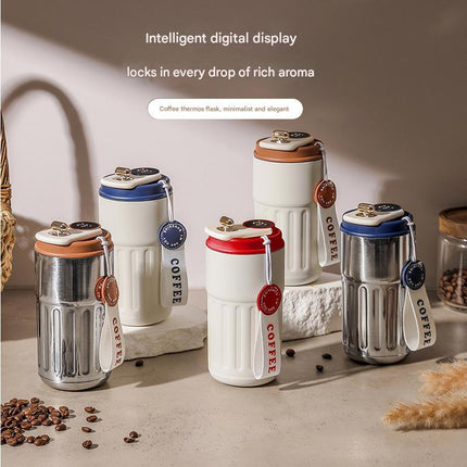 Red Smart Digital Insulated Coffee Mug with 316 Stainless Steel Inner Liner – Vacuum-Sealed Travel Tumbler with Temperature Display, USB-C Rechargeable, Leak-Proof Lid for Hot and Cold Beverages.