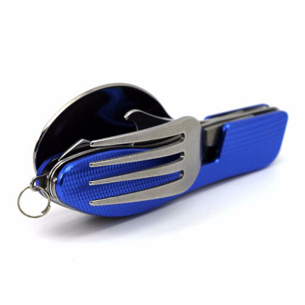 2-PCS Blue Stainless Steel Folding Cutlery Set – Compact 3-in-1 Knife, Fork, Spoon with Removable Design for Outdoor Camping, Hiking, Travel, and Picnic Use.