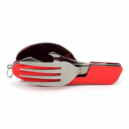 2-PCS Red Stainless Steel Folding Cutlery Set – Compact 3-in-1 Knife, Fork, Spoon with Removable Design for Outdoor Camping, Hiking, Travel, and Picnic Use.
