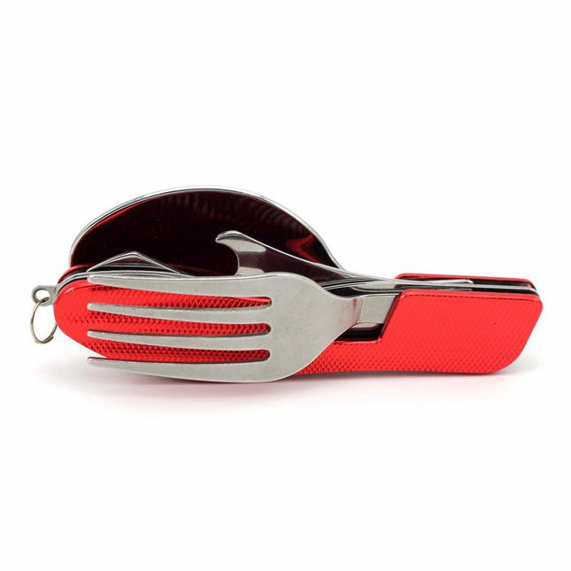 2-PCS Red Stainless Steel Folding Cutlery Set – Compact 3-in-1 Knife, Fork, Spoon with Removable Design for Outdoor Camping, Hiking, Travel, and Picnic Use.