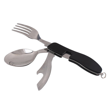 2-PCS Red Stainless Steel Folding Cutlery Set – Compact 3-in-1 Knife, Fork, Spoon with Removable Design for Outdoor Camping, Hiking, Travel, and Picnic Use.