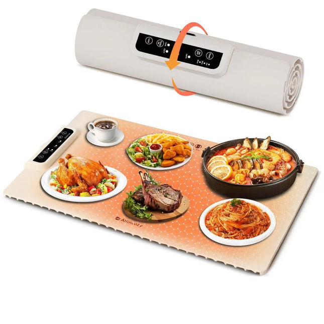 White 24-Inch Electric Warming Tray with 3-Temperature Settings – Graphene Heating Mat for Keeping Food Warm, Thawing Meat, Dough Fermentation, and Facial Mask Warming.