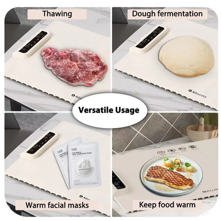 Navy blue 24-Inch Electric Warming Tray with 3-Temperature Settings – Graphene Heating Mat for Keeping Food Warm, Thawing Meat, Dough Fermentation, and Facial Mask Warming.