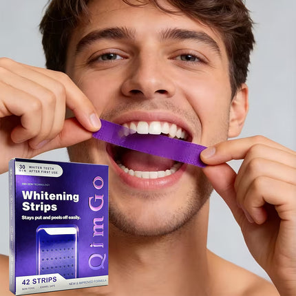 21 Pairs Purple Teeth Whitening Strips – Stain-Removing Film for Brighter Smile, Non-Toxic and Enamel Safe.