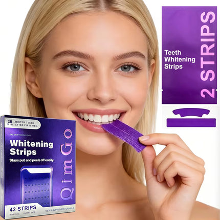 21 Pairs Purple Teeth Whitening Strips – Stain-Removing Film for Brighter Smile, Non-Toxic and Enamel Safe.