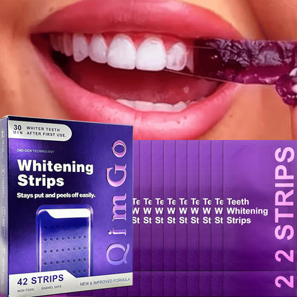 21 Pairs Purple Teeth Whitening Strips – Stain-Removing Film for Brighter Smile, Non-Toxic and Enamel Safe.