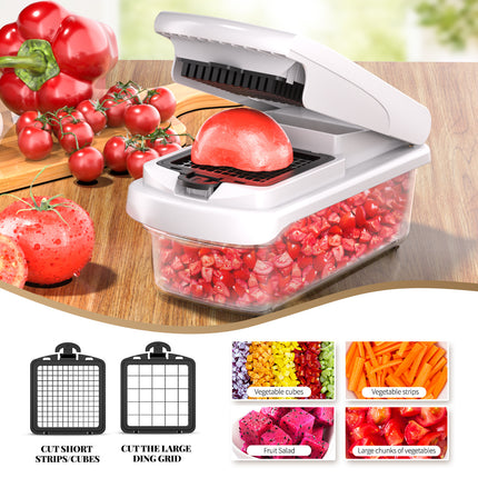 Black Multifunctional Vegetable Slicer – Manual Kitchen Cutter with Adjustable Blades for Slicing, Dicing, Shredding, Garlic Grinding, and Egg White Separation.