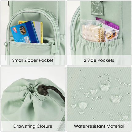 Purple Water Bottle Carrier with Drawstring Closure – Adjustable Shoulder Strap, Front Pocket, and Side Storage for Daily Use.