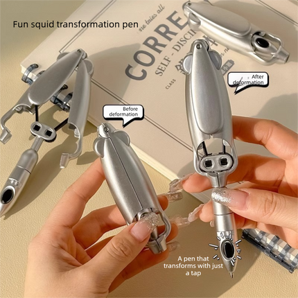 5-Pcs Transformable Squid-Style Pen – Compact Mechanical Writing Tool with Hinged Design and 0.5mm Ballpoint Tip.