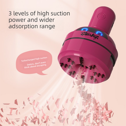 Pink Compact Desktop Vacuum Cleaner – Rechargeable Mini Dust Collector for Eraser Shavings, Pencil Shavings, Paper Scraps, and Fine Debris.