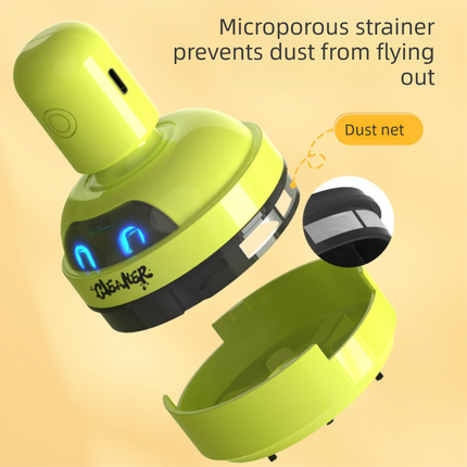 Blue Compact Desktop Vacuum Cleaner – Rechargeable Mini Dust Collector for Eraser Shavings, Pencil Shavings, Paper Scraps, and Fine Debris.