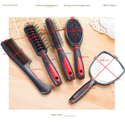 Blue 5-Piece Hair Care Set with Rotating Stand – Includes Flat Comb, Styling Brush, Massage Comb, Round Brush, and Handheld Mirror.