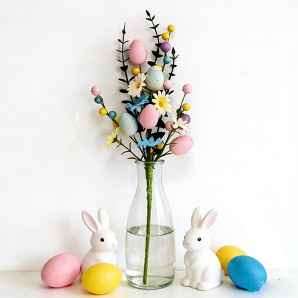 2-Piece Tulip Easter Artificial Floral Arrangement with Decorative Egg Accents – Ready-to-Display Spring Holiday Decoration.