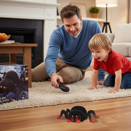 RC Wall Climbing Spider Toy Realistic Fuzzy Tarantula Anti-Gravity Remote Control Prank Bug with LED Eyes Rechargeable Gift for Kids.