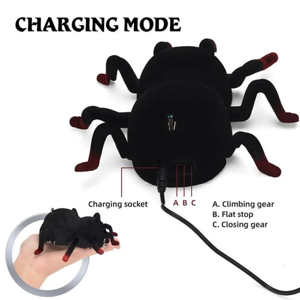 RC Wall Climbing Spider Toy Realistic Fuzzy Tarantula Anti-Gravity Remote Control Prank Bug with LED Eyes Rechargeable Gift for Kids.