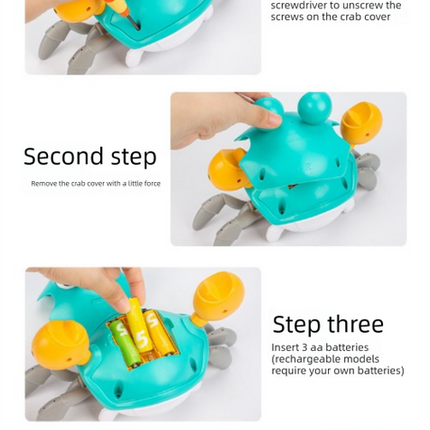 Electric Induction Crawling Crab Baby Toy Battery Operated with Silent Mode Music Off Switch Obstacle Avoidance Tummy Time Gift Sky Green.