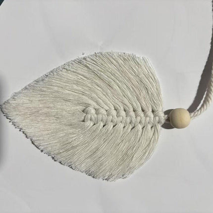 4 PCS Macrame Leaf Wall Hanging Set Handmade Cotton Boho Feather Ornaments Green & Beige for Nursery Home Decor.