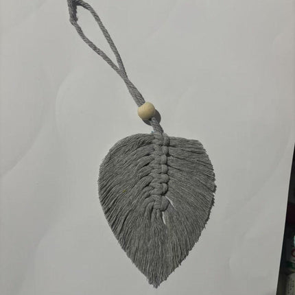 4 PCS Macrame Leaf Wall Hanging Set Handmade Cotton Boho Feather Ornaments Green & Beige for Nursery Home Decor.
