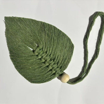4 PCS Macrame Leaf Wall Hanging Set Handmade Cotton Boho Feather Ornaments Green & Beige for Nursery Home Decor.