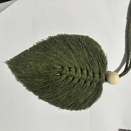 4 PCS Macrame Leaf Wall Hanging Set Handmade Cotton Boho Feather Ornaments Green & Beige for Nursery Home Decor.
