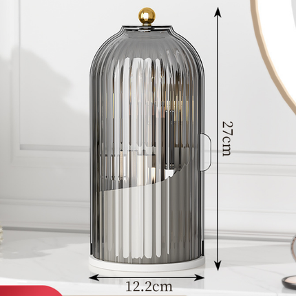 360 Degree Rotating Makeup Brush Organiser with Dustproof Lid Clear Cosmetic Storage Cylinder for Vanity Dressing Table Transparent Grey