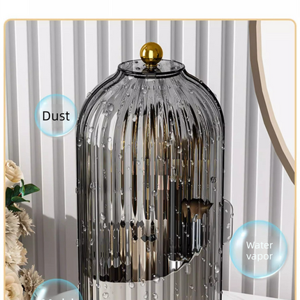 2 PCS Rotating Makeup Brush Organiser Set Dustproof Cosmetic Storage Holder White & Grey Duo for Vanity Bathroom.