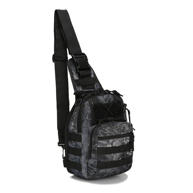 Tactical Sling Bag Black Python Camo 600D Waterproof Crossbody Backpack MOLLE EDC Shoulder Pack for Urban Outdoor.