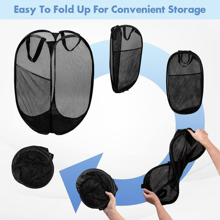 2 PCS Mesh Pop Up Laundry Hamper Collapsible Washing Basket with Side Pocket & Reinforced Handles Portable Dirty Clothes Bin for Dorm Travel & Toy Storage (Dark Blue & Orange).