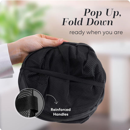 2 PCS Mesh Pop Up Laundry Hamper Collapsible Washing Basket with Side Pocket & Reinforced Handles Portable Dirty Clothes Bin for Dorm Travel & Toy Storage (Dark Blue & Orange).