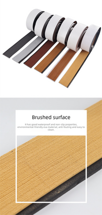 EVA Faux Teak Boat Flooring Border Trim Self Adhesive Marine Decking Strip Non Slip Foam Sheet for Yacht Caravan RV (Gold & Black, 240cm x 5.7cm).