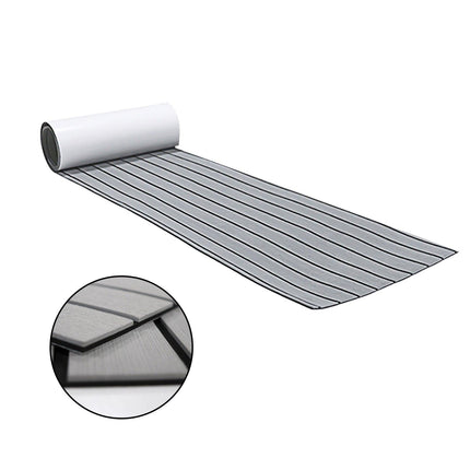 EVA Faux Teak Boat Flooring Sheet Marine Decking Mat Self Adhesive Non Slip Foam for Yacht Caravan & RV (Light Grey & Black, 240cm x 45cm).