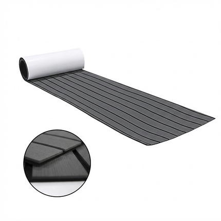 EVA Faux Teak Boat Flooring Sheet Marine Decking Mat Self Adhesive Non Slip Foam for Yacht Caravan & RV (Dark Grey & Black, 240cm x 45cm).