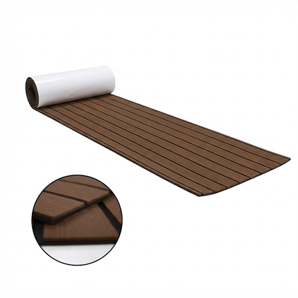EVA Faux Teak Boat Flooring Sheet Marine Decking Mat Self Adhesive Non Slip Foam for Yacht Caravan & RV (Dark Brown & Black, 240cm x 45cm).