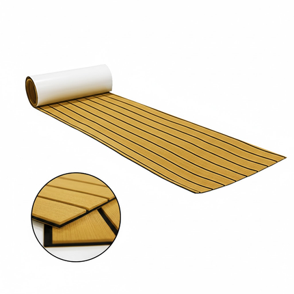 EVA Faux Teak Boat Flooring Sheet Marine Decking Mat Self Adhesive Non Slip Foam for Yacht Caravan & RV (Gold & Black, 240cm x 45cm).